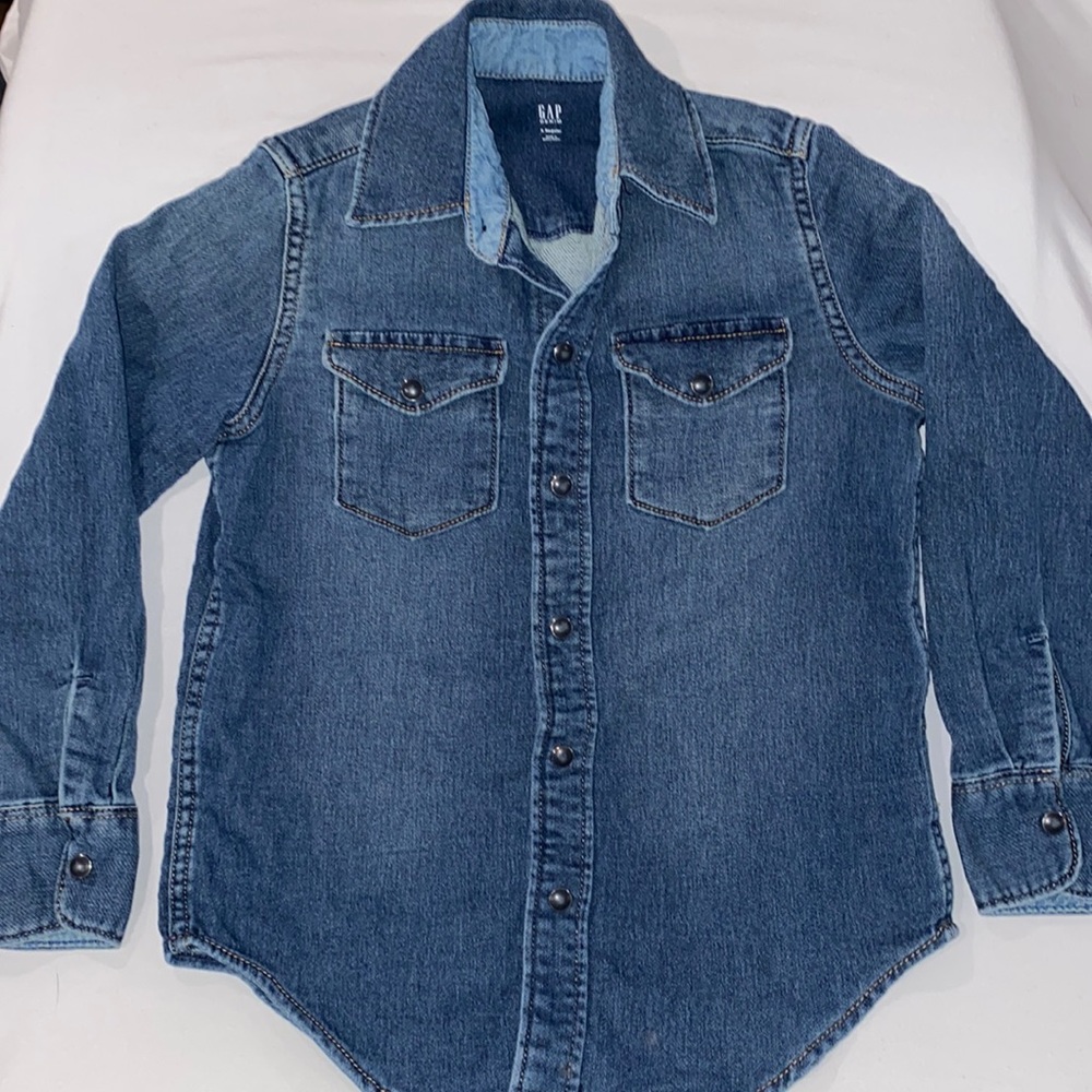 GAP Kids Blue Denim Snap Button Long Sleeve Shirt